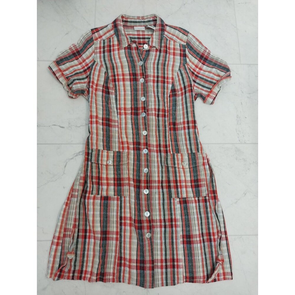 VTG White Stag Linen Blend Casual Button Up Plaid Dress Women's Size 16W - Picture 6 of 12